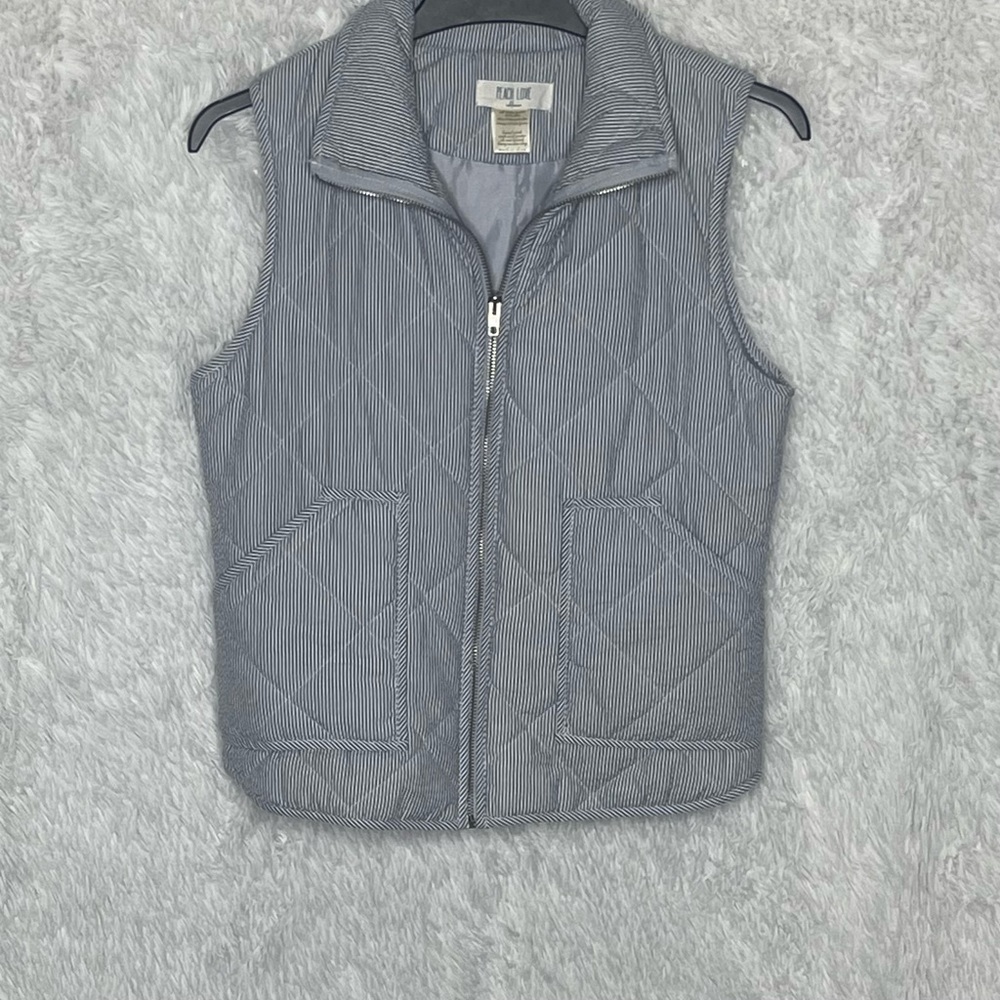 Peach Love | Blue Striped Quilted Zip Up Vest